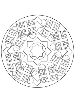 Página para Colorir Caixas de Presente Mandala de Natal