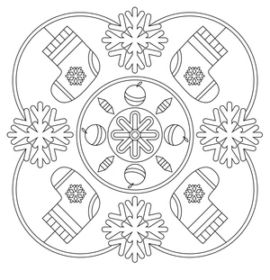 Página para Colorir Mandala de Natal com Meias de Floco de Neve