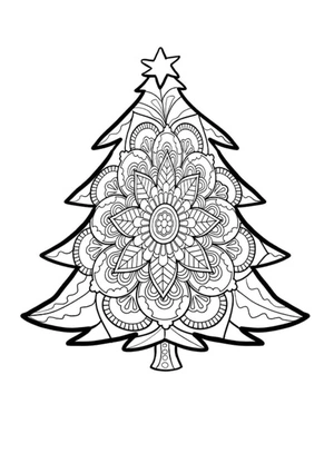 Página para Colorir Mandala de Árvore de Natal