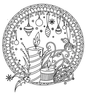 Página para Colorir Decorações de Mandala e Velas de Natal
