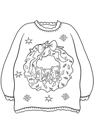 Página para Colorir Guirlanda e Suéter de Natal