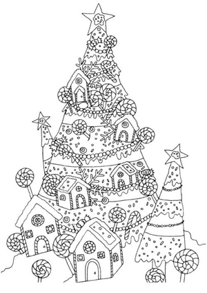 Árvore Decorada com Luzes de Natal e Casa de Biscoito