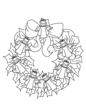 Página para Colorir Guirlanda de Natal Angelical