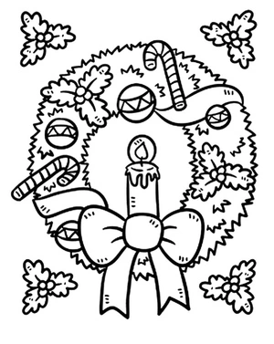 Página para Colorir Guirlanda com Vela para o Natal