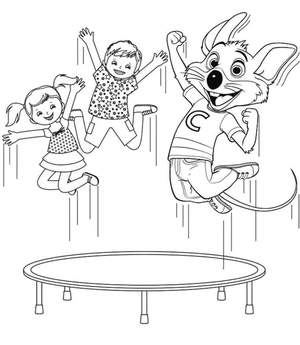 Página para Colorir Crianças brincando com Chuck E. Cheese