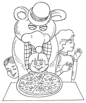 Página para Colorir Chuck E. Cheese e Pizza Planet