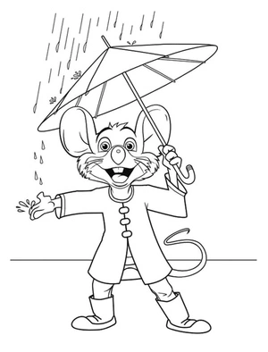 Página para Colorir Chuck E. Cheese segurando um guarda-chuva