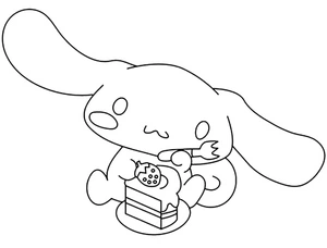 Página para Colorir Cinnamoroll Comemorando com um Bolo