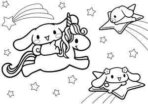 Página para Colorir Cinnamoroll com Unicórnios