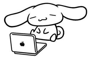 Página para Colorir Cinnamoroll trabalhando no laptop