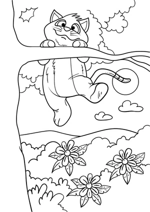 Página para Colorir Gato em um Galho de Árvore
