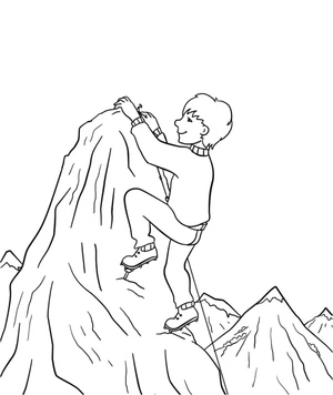 Página para Colorir Criança Feliz Escalando uma Montanha