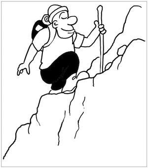 Página para Colorir Homem feliz ascendendo ao pico