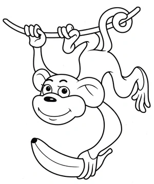 Página para Colorir Macaco Segurando Banana e Subindo Corda
