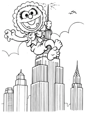 Página para Colorir Muppet Babies Escalando um Prédio