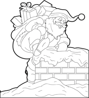 Página para Colorir Papai Noel Subindo pela Chaminé