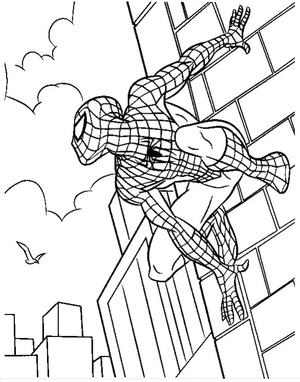Página para Colorir Homem-Aranha Escalando uma Cidade