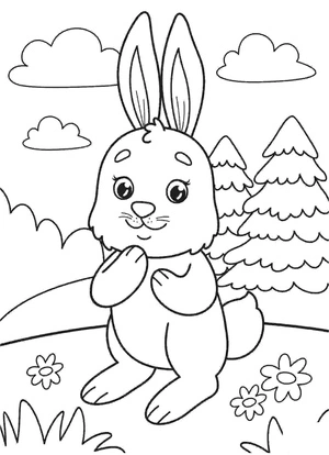 Página para Colorir Coelhinho Adorável Brincando nas Nuvens