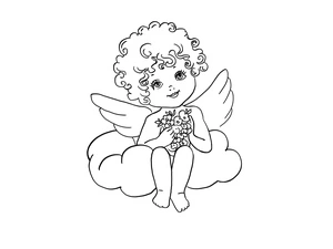 Página para Colorir Anjo sentado em uma nuvem