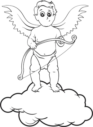 Página para Colorir Cupido na Nuvem
