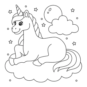 Página para Colorir Unicórnio Feliz no Céu