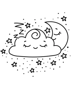 Página para Colorir Delícia de Lua e Nuvem