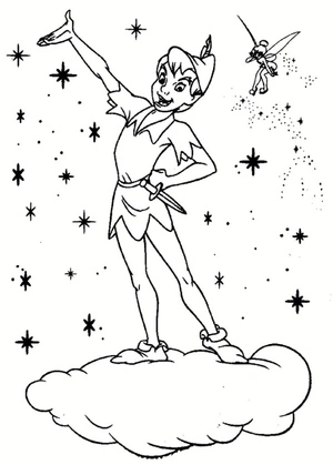 Página para Colorir Peter Pan em Pé em uma Nuvem