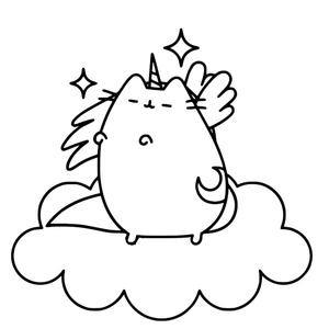 Página para Colorir Pusheen Montando uma Nuvem