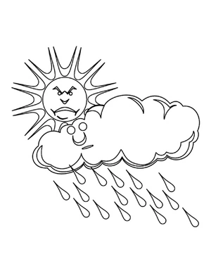 Página para Colorir Sol e Nuvem de Chuva em Conflito