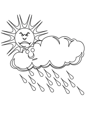 Página para Colorir Dia ensolarado com nuvem de chuva