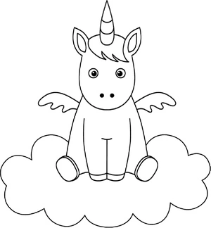 Página para Colorir Unicórnio Relaxando em uma Nuvem Fofinha