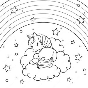 Página para Colorir Unicórnio Descansando em uma Nuvem