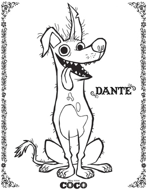 Página para colorir do Coco da Disney com Dante