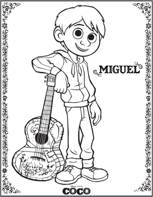 Página para Colorir Miguel Rivera Tocando Seu Violão