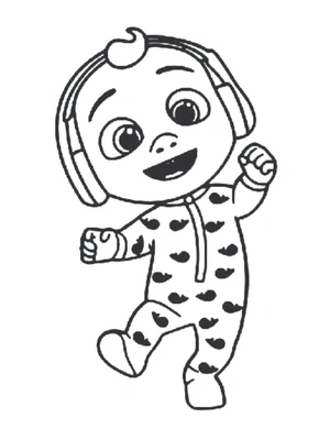 JJ dançando com fones, fácil página para colorir Cocomelon, imprimível grátis