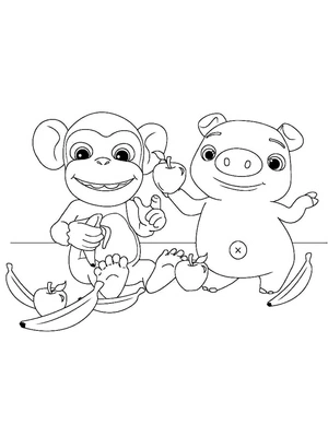 Mochi e Pepe com frutas, fácil Cocomelon coloring page, free printable