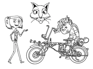 Página para Colorir Wybie Lovat, Coraline e o Gato Preto