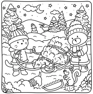 Página para Colorir Companheiros do Chalé de Inverno