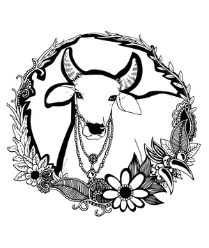 Mandala de uma Vaca Cercada por Flores