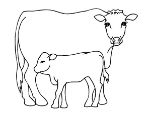 Página para Colorir Uma Vaca Mãe e Seu Bezerro