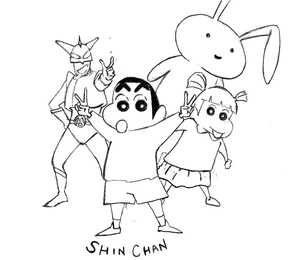 Shin-chan e amigos posando, página para colorir média Crayon Shin-chan, imprimível grátis