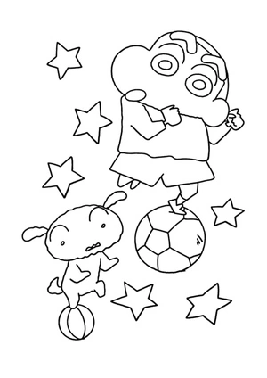 Shin Chan e cachorro brincando com bolas, fácil Crayon Shin-chan coloring page, free printable