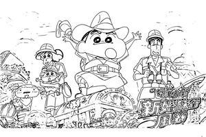 Crayon Shin-chan em aventura, página para colorir detalhada Crayon Shin-chan, imprimível grátis