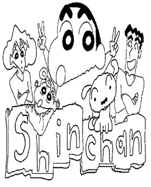 Shin chan e família felizes, página para colorir média Crayon Shin-chan, imprimível grátis