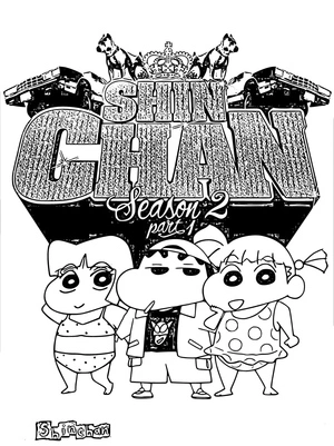 Shin Chan e amigos posam, página detalhada de Crayon Shin-chan, imprimível grátis