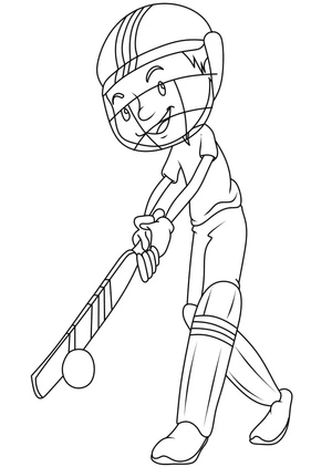 Página para Colorir Um Menino Jogando Críquete