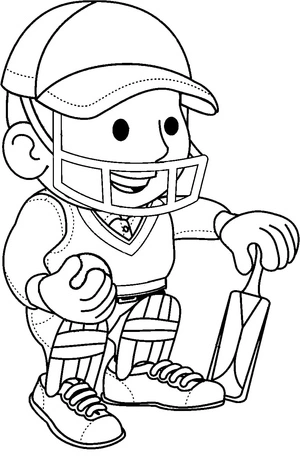 Página para Colorir Garoto Adorável Jogando Críquete