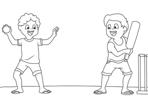 Página para Colorir Crianças Jogando Críquete