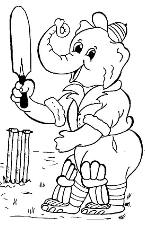 Página para Colorir Elefante Jogando Críquete