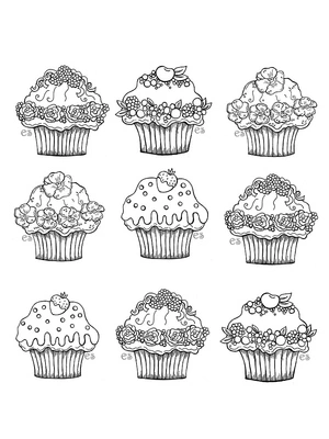 Página para Colorir Delícias de Cupcake para Adultos